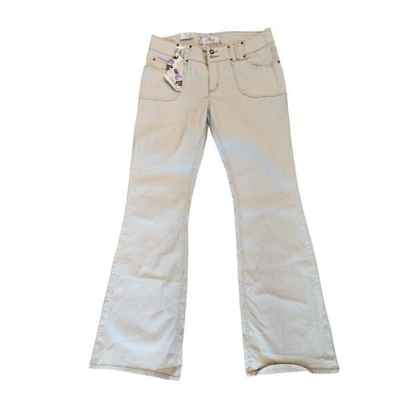 Plugg Denim - New Vintage 90s Plugg Khaki Tan Bermuda Jeans Size 11 Low Rise Flare
